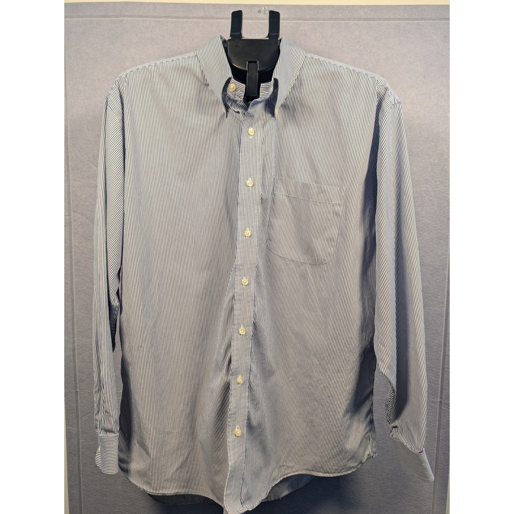 Jos. A. Bank Button Down Shirt‎ Mens 17.5 35 Blue White Striped Cotton Excellent